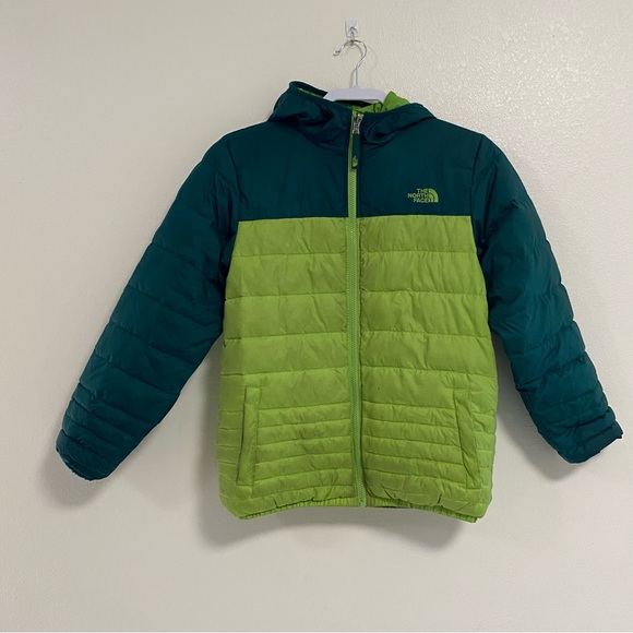The North Face Jacket Boys Large 14/15 Green Lime Reversible hooded Jacket - Picture 1 of 16